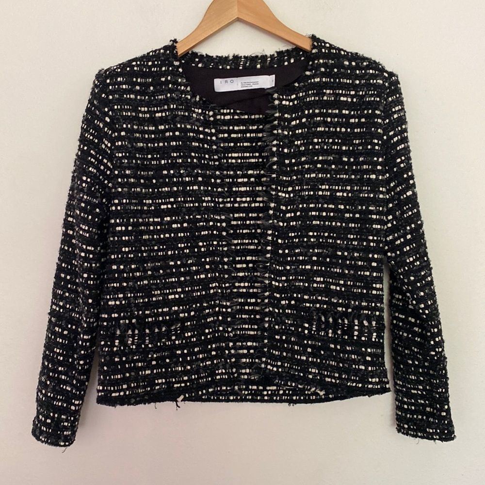 IRO Paris woven blazer jacket sz 40 or US 8 black + white open front, beautiful!